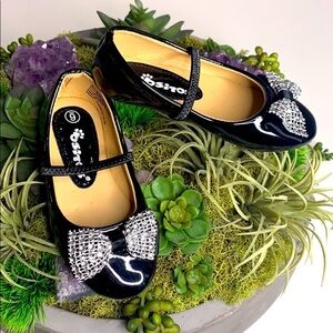 Ositos black ballet paten leather crystal bow girls party shoes 6